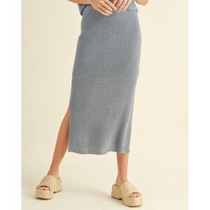 Miou Muse Midi Sweater Skirt Blue Womens Small Coastal Grandma Casual Knit Retro